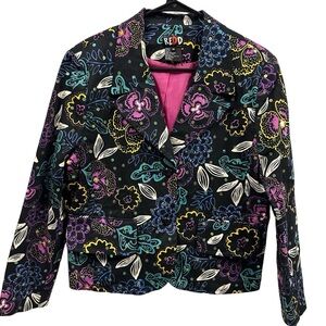 Y2K Redd Jeans Black Multicolor Bold Floral Sequin Blazer Jacket Womens 12